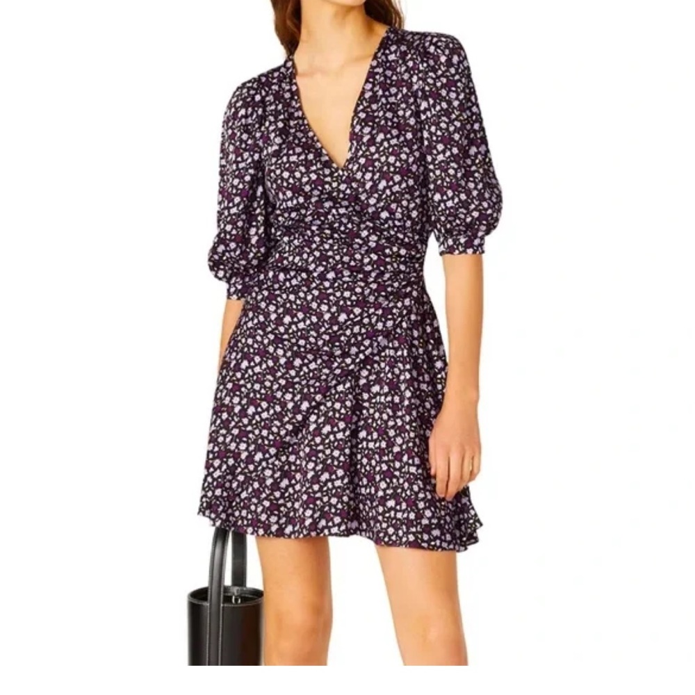 Chinti & Parker Gabriel Ditsy Floral Fixed Wrap Effect Ruched Mini Dress size 4